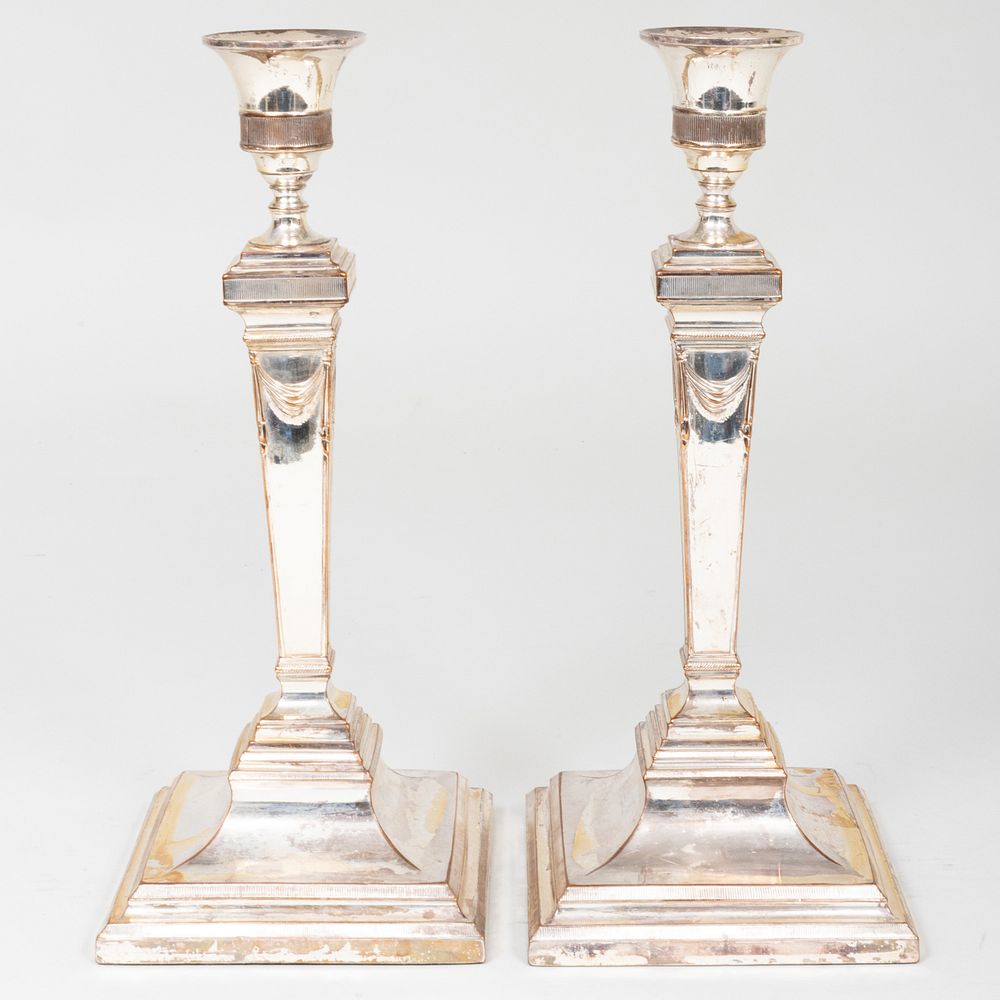 Appraisal: Pair of Sheffield Plate Candlesticks x x in Property from