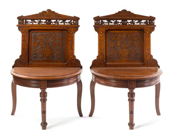 Appraisal: Sale Lot A Pair of Victorian Walnut Hall Seats late