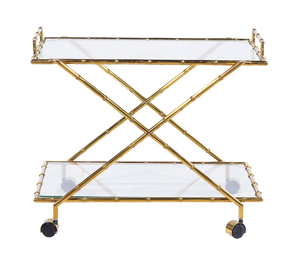 Appraisal: Italian Glass Brass Bamboo Bar Cart Italian glass and faux