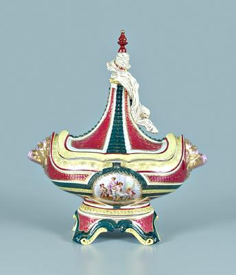 Appraisal: Lidded porcelain tureen cartouche with classical figures signed quot Kaufmann