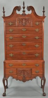 Appraisal: Fineberg mahogany Chippendale style highboy in two parts upper portion