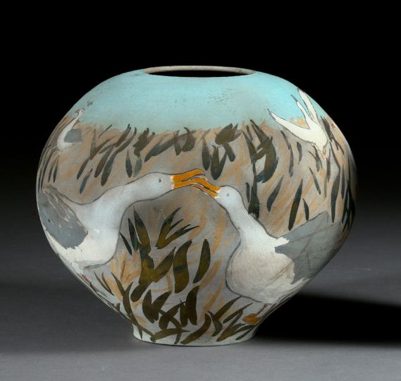 Appraisal: Lisa Jordy American New Orleans Matte-glazed raku pottery globular vase