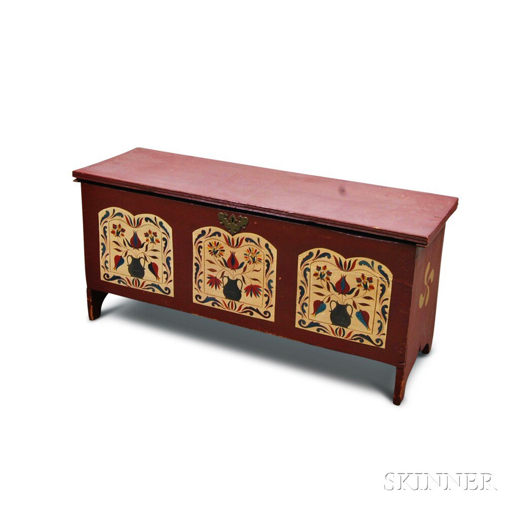 Appraisal: Paint-decorated Blanket Chest the rectangular top with reeded edges over