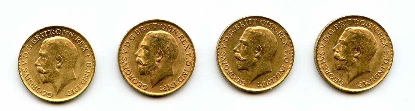 Appraisal: Great Britain George V Sovereigns KM- All are mostly lustrous