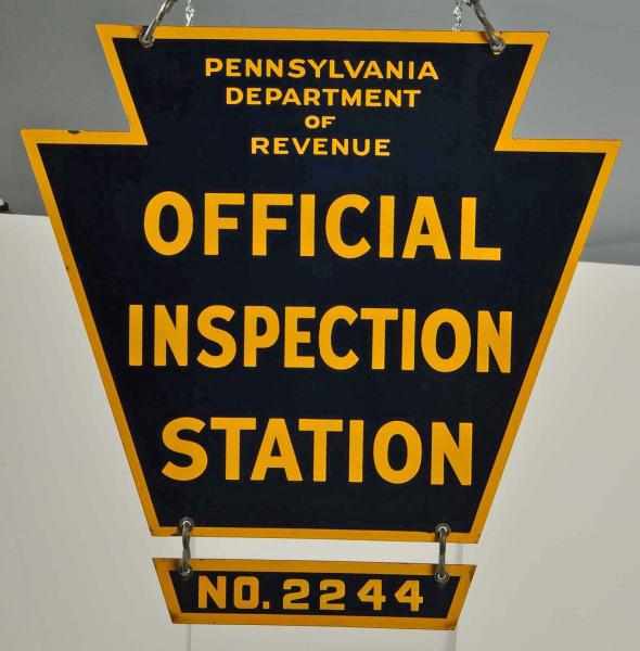 Appraisal: Porcelain PA Inspection Station Die-Cut Sign Description Circa s Clean