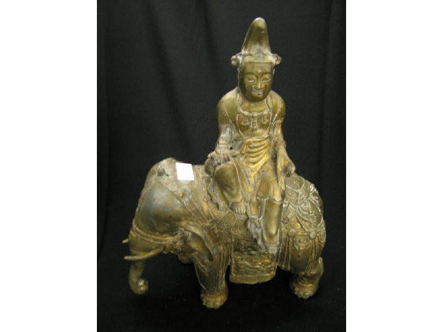 Appraisal: Korean Figural Brass Temple Piece Samantahadra on elephant scarce