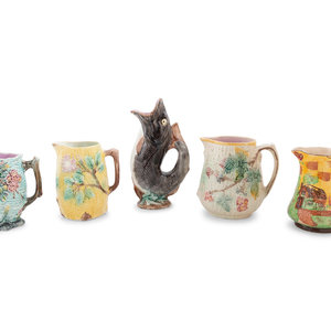 Appraisal: A Group of Nine Majolica Pitchers comprising of several animal