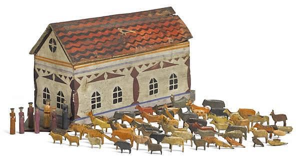 Appraisal: German painted Noah's ark ca with approxi German painted Noah's