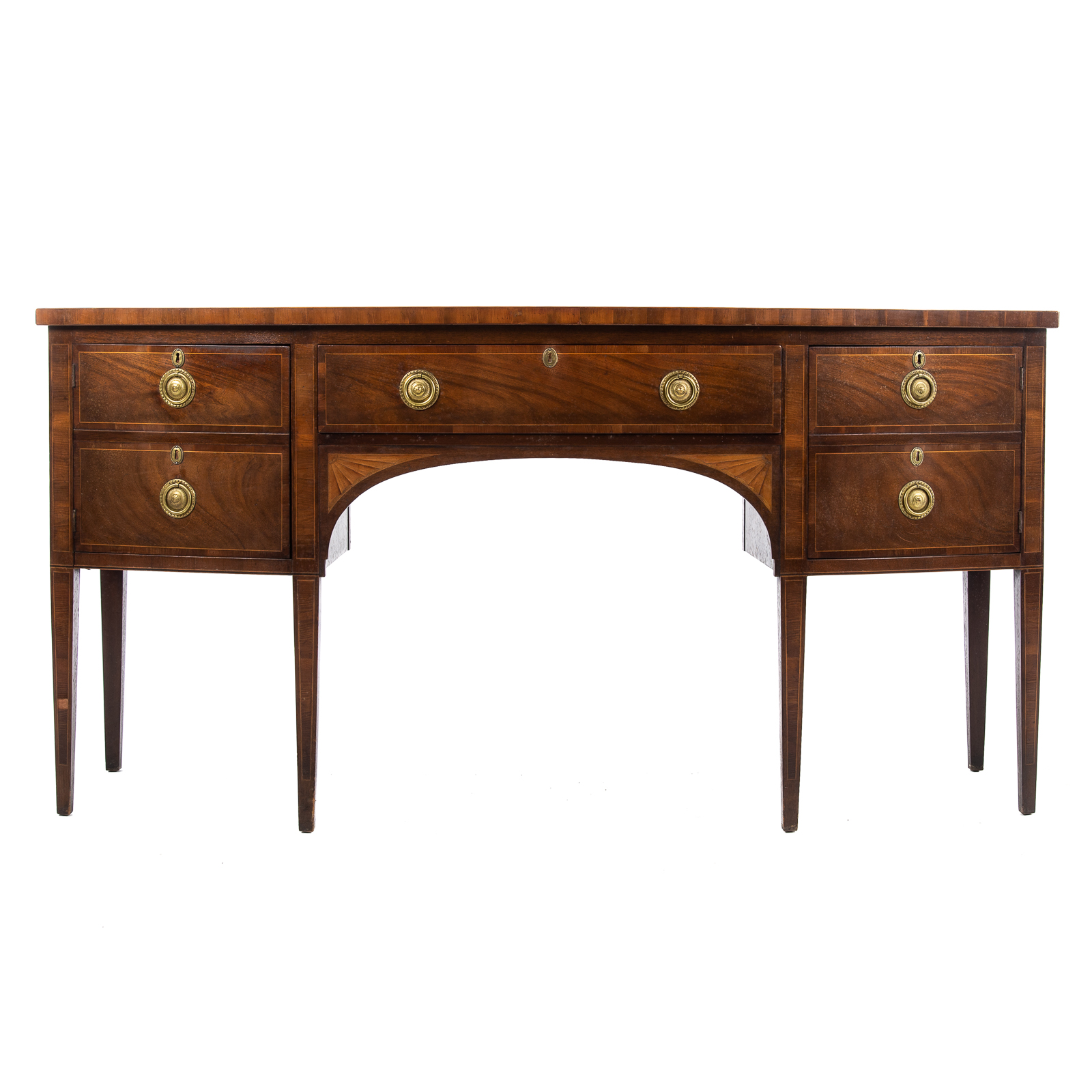 Appraisal: FEDERAL STYLE MAHOGANY BOW FRONT INLAID SIDEBOARD th century shaped