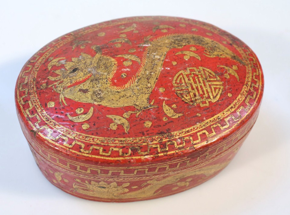 Appraisal: A Chinese red lacquered jar and cover the oval body