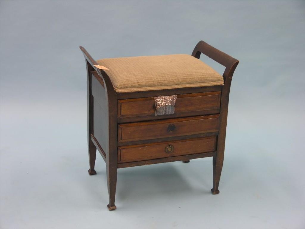 Appraisal: A George V mahogany combination piano stool-music chest upholstered seat