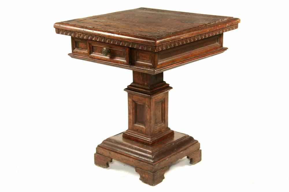 Appraisal: EARLY CENTER TABLE - th c English Oak Square Pedestal