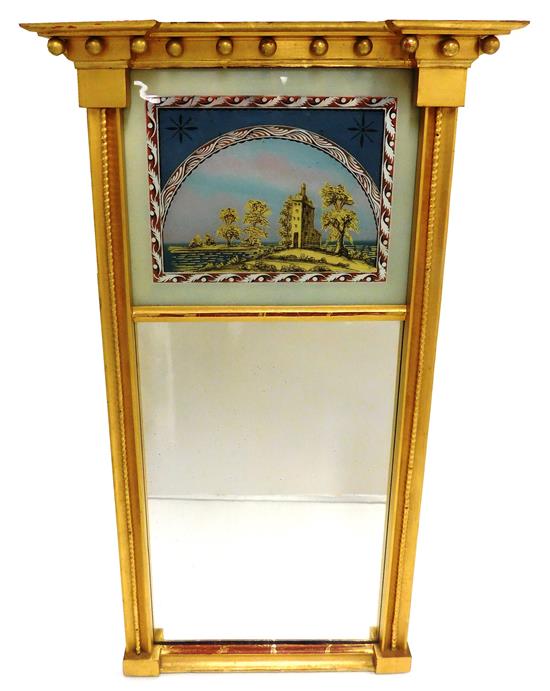 Appraisal: MIRROR th C Federal gilt wall mirror reverse painted tablet