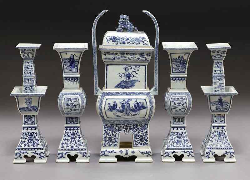 Appraisal: Chinese Qing blue and white altar pieces incl pr Gu