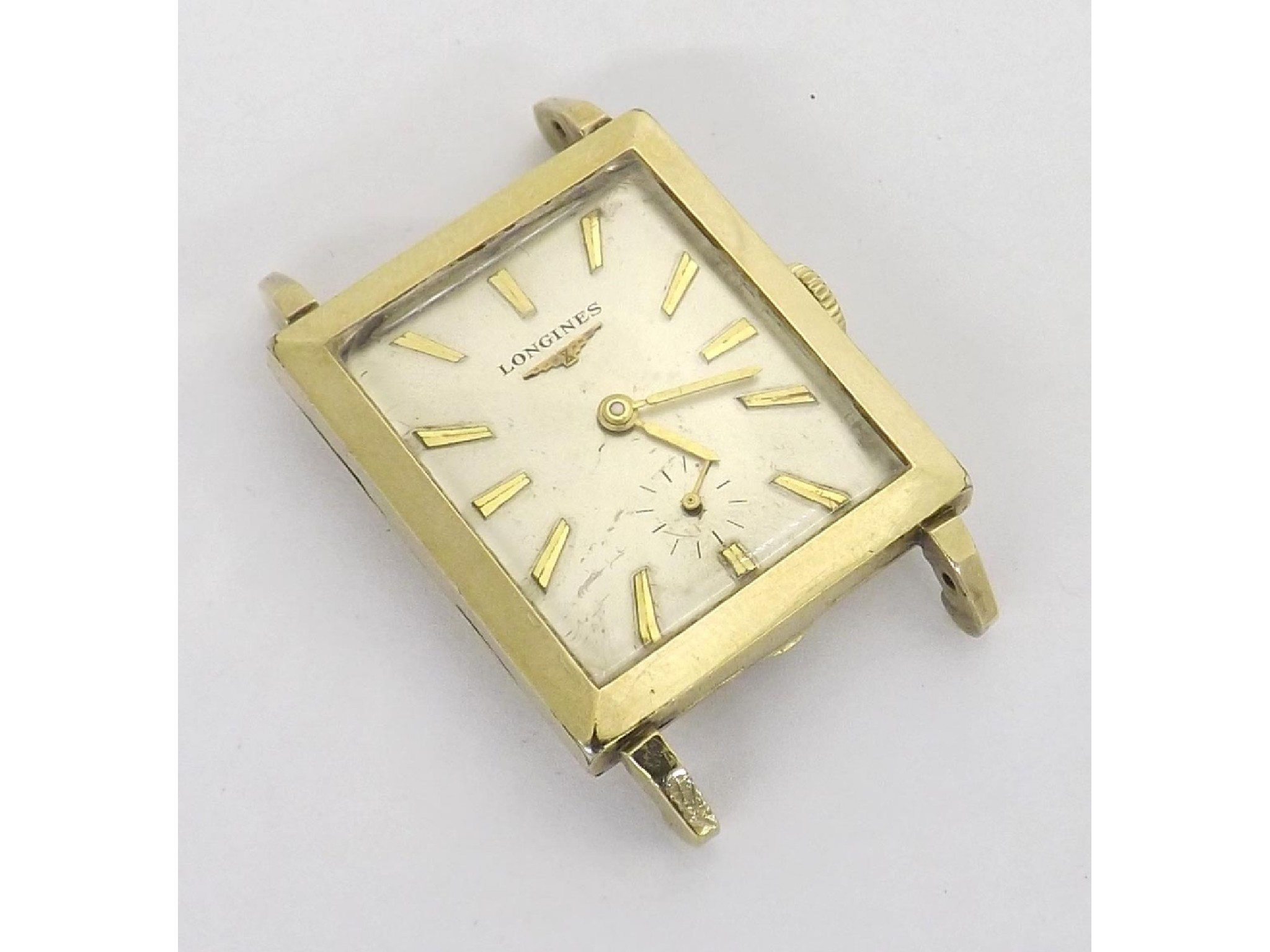 Appraisal: Longines k gold filled rectangular gentleman's wristwatch circa silvered dial