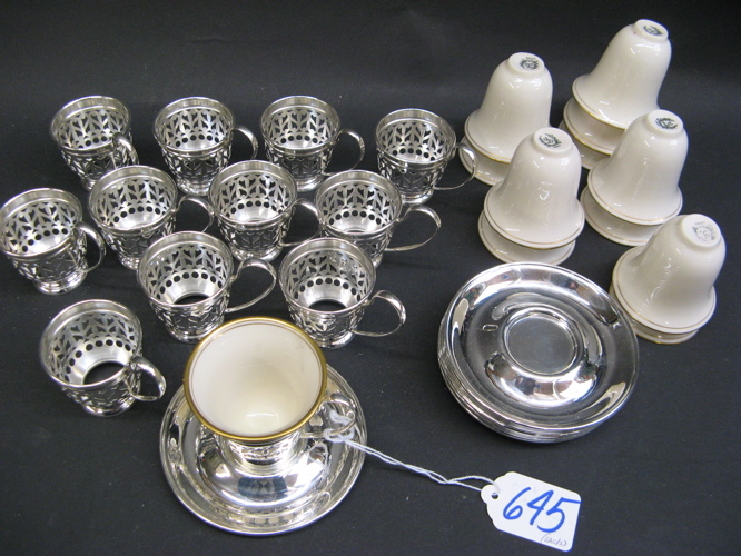 Appraisal: SET OF LENOX PORCELAIN DEMITASSE CUPS fitted in Gorham Sterling