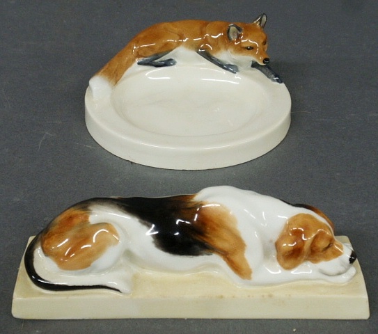 Appraisal: - Two Royal Worcester fox hunting items modeled by Doris