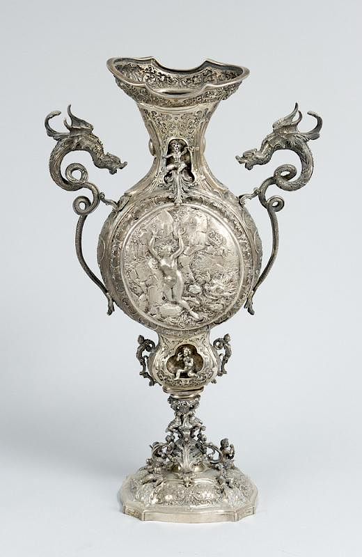 Appraisal: Extraordinary Silver Vase Extraordinary Silver Vase with one central feed