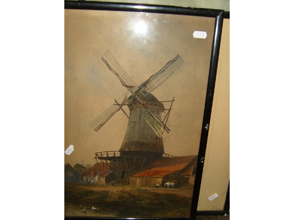 Appraisal: An early th century watercolour of a windmill with figure