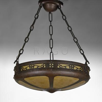 Appraisal: MICHAEL ADAMS AURORA STUDIOS Exceptional Bungalow chandelier s Hammered copper