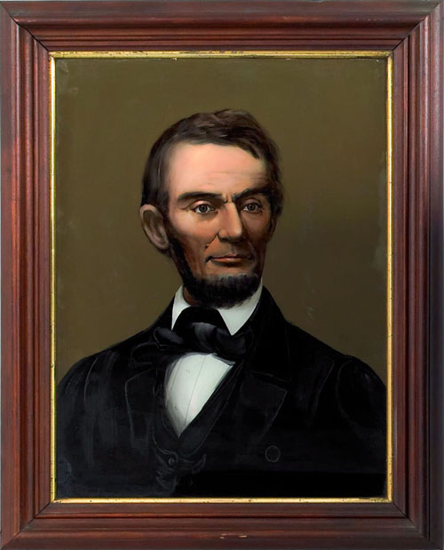 Appraisal: Reverse painted portrait on glass th c of Abraham Lincoln