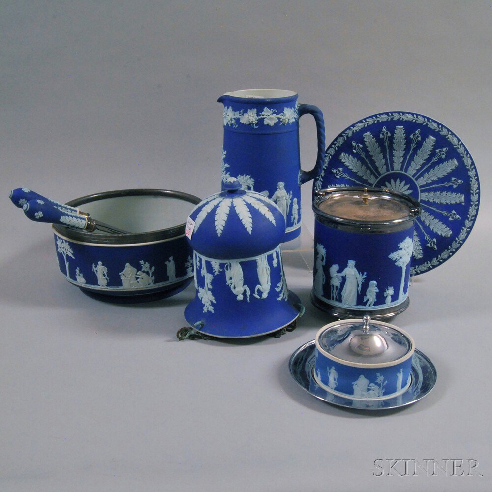 Appraisal: Eight Wedgwood Dark Blue Jasper Items including a bowl and