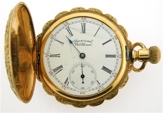 Appraisal: JEWELRY K American Waltham pocket watch tri-colored gold American Waltham