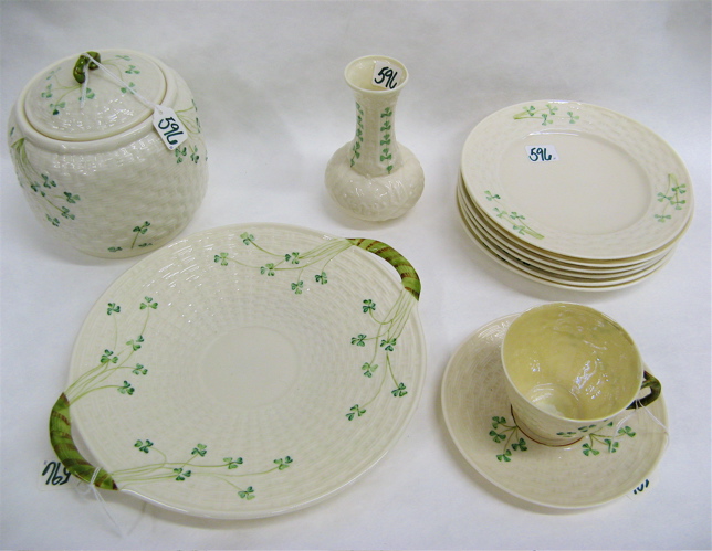 Appraisal: IRISH BELLEEK PORCELAIN ELEVEN PIECE DESSERT SET Shamrock pattern sixth