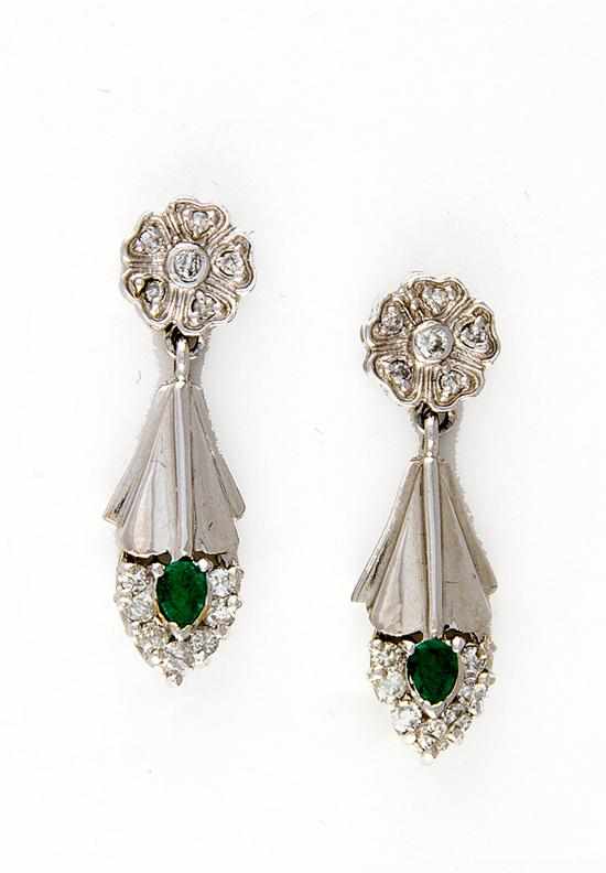 Appraisal: Emerald and diamond earrings K white gold pendent earrings set