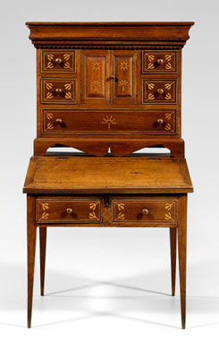 Appraisal: Important Southern Inlaid Secretary Georgia circa s walnut with yellow