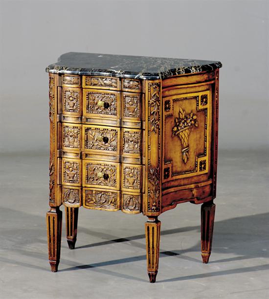 Appraisal: Continental carved fruitwood commode early th centuryshaped black and white