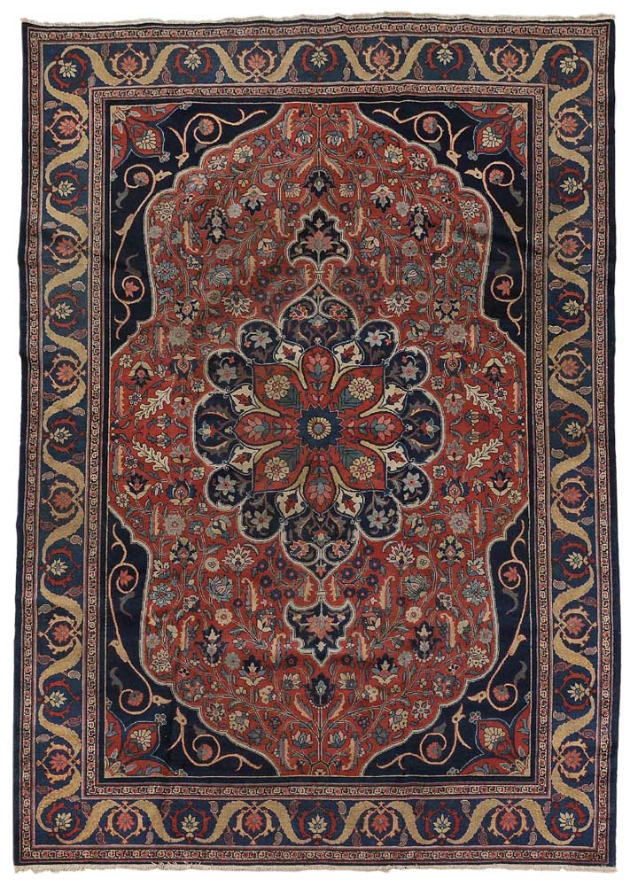 Appraisal: Tabriz Carpet Persian th century floral central medallion on brick-red