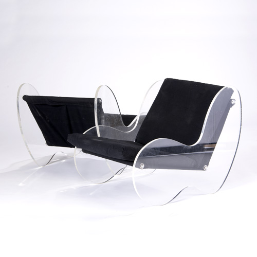 Appraisal: VLADIMIR KAGAN Attr Pair of lucite armchairs with black fabric