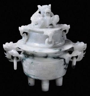 Appraisal: Chinese Carved Stone Lidded Censer th century in the archaic