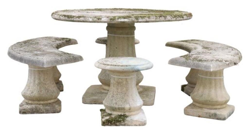 Appraisal: piece Cast stone patio garden set including table having round