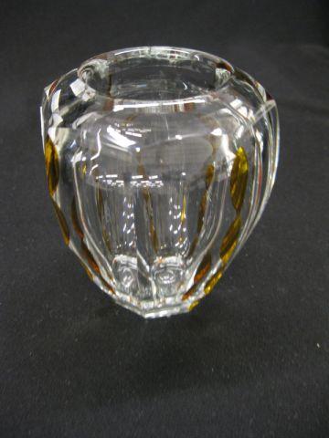 Appraisal: Moser Art Glass Vase deco style amber clear cut work