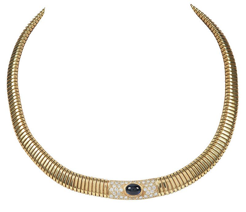 Appraisal: kt Sapphire and Diamond Tubogas Necklace one oval cabochon sapphire