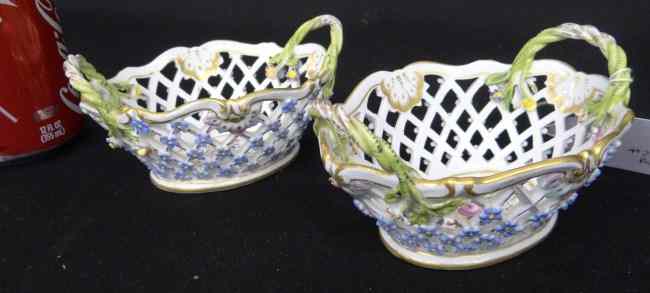 Appraisal: Pair Meissen reticulated porcelain baskets '' Length '' W ''