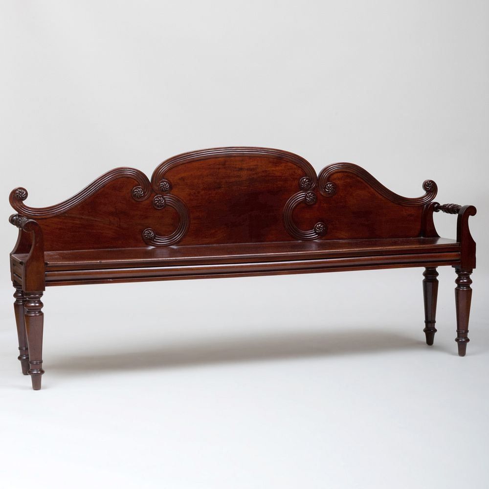 Appraisal: Regency Carved Mahogany Hall Bench x ft in x in