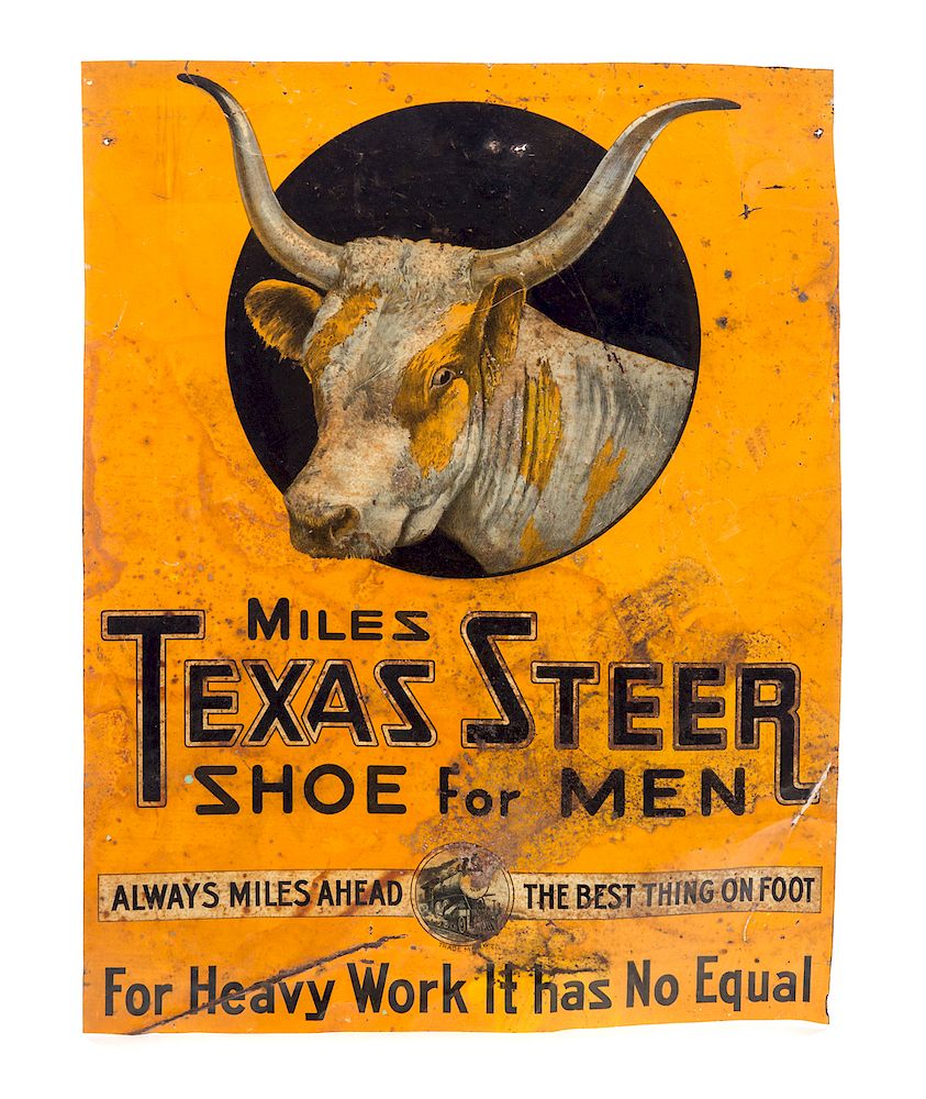 Appraisal: Tin Texas Steer Shoes Advertising Sign Measures tall x wide