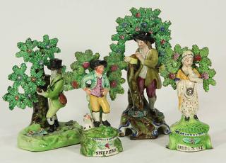 Appraisal: English Stafforshire figural groups lot of English Stafforshire figural groups