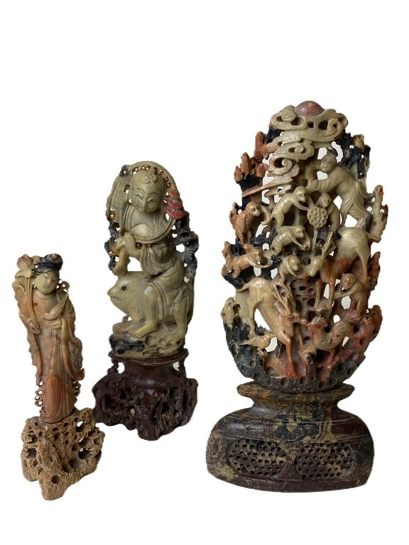 Appraisal: Three Chinese Hardstone Carvings Three Chinese Hardstone Carvings Approx Measures