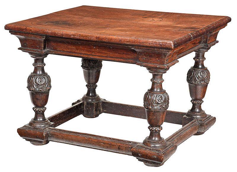 Appraisal: Baroque Carved Walnut Stretcher Table Continental th century with thick