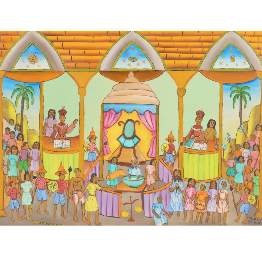 Appraisal: Alexandre Gregoire Haiti - untitled religious ceremony oil on board