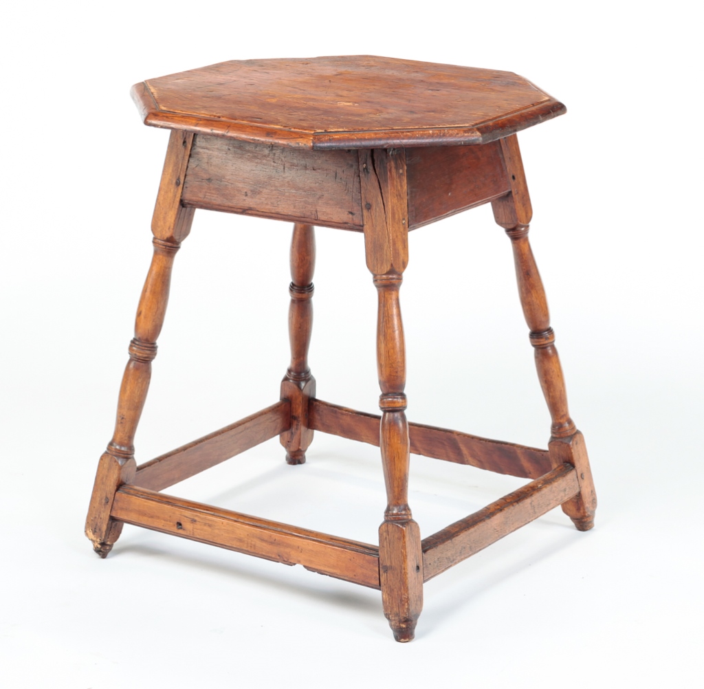 Appraisal: AMERICAN STRETCHER BASE TABLE Late th century pine and maple