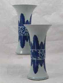 Appraisal: A pair of tall cylindrical blue and white Chinese vases