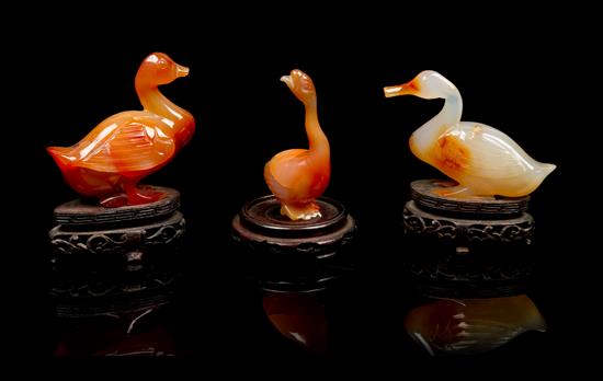 Appraisal: Sale Lot A Group of Three Agate Figures of Ducks