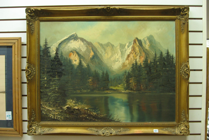 Appraisal: AMERICAN SCHOOL th century Oil on canvas Mountain landscape with