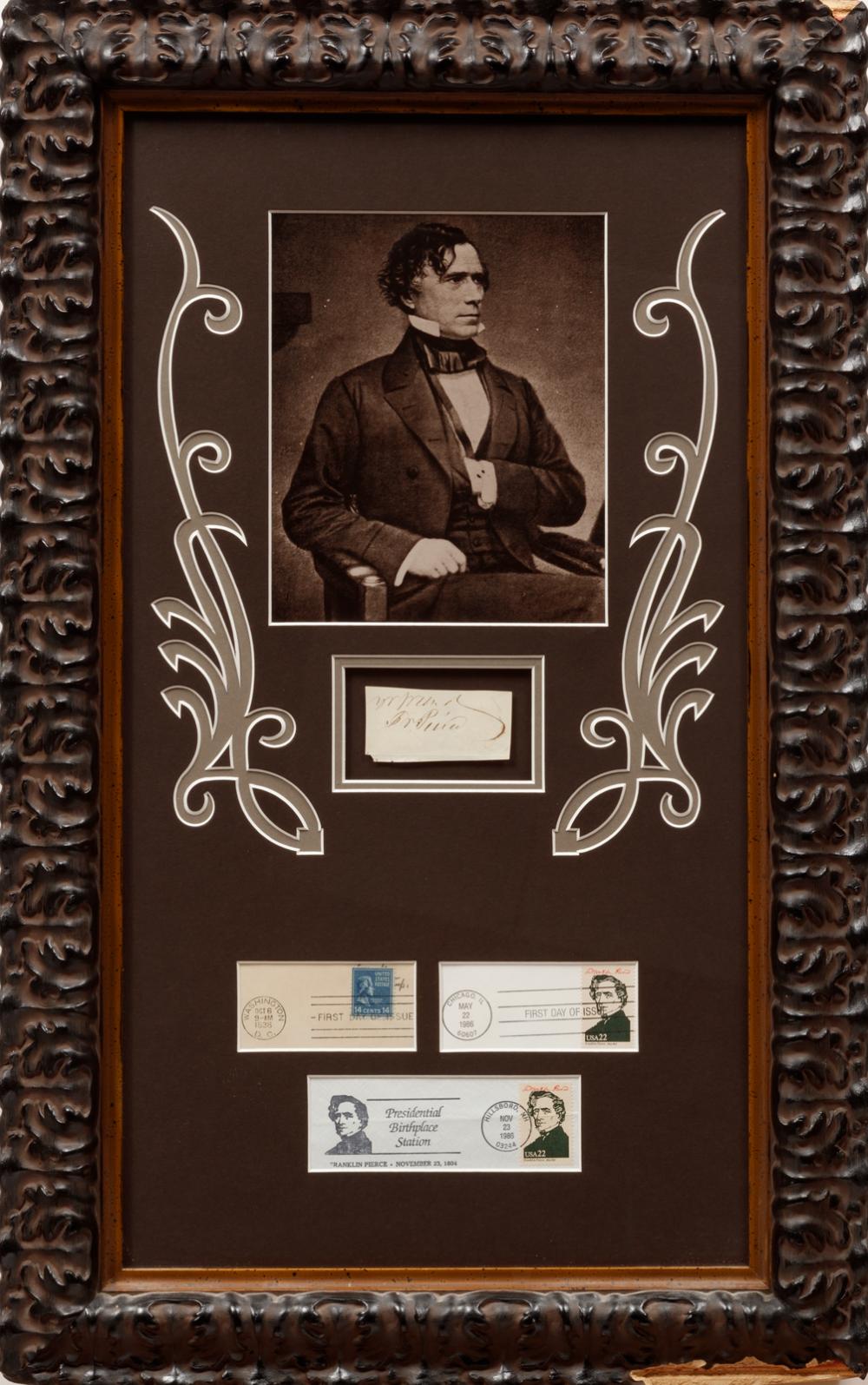 Appraisal: Franklin Pierce th US President - shadowbox presentation clipped signature