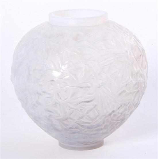 Appraisal: R Lalique Gui opalescent vase design relief-molded glass with short